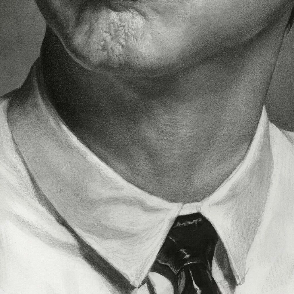 劉斌素描作品《老頑童——哈林》五官局部