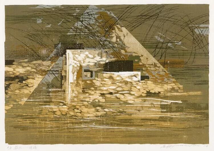 張遠(yuǎn)帆 2004《游記-觀塔》木版畫 30x44cm