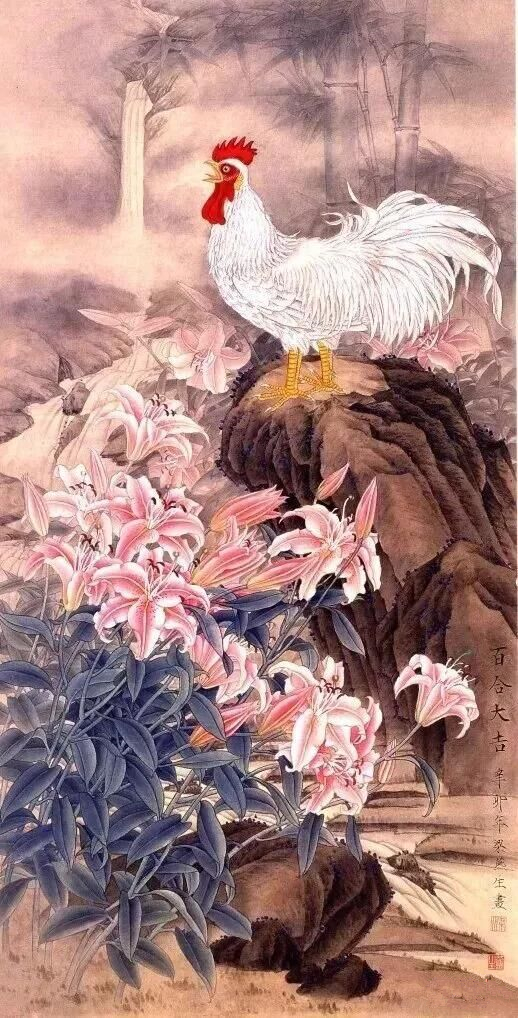 梁燕生工筆百合作品《百合大吉》