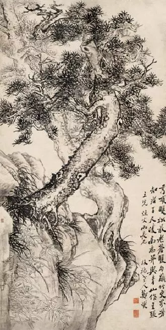 鄭板橋國(guó)畫蘭花松樹《秀頂雙松最老蒼,雙勾蘭竹更芬芳》