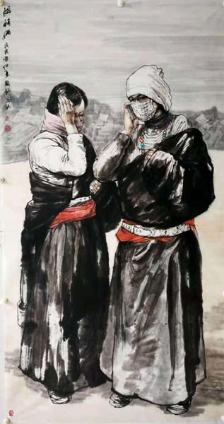 趙國毅人物畫作品展作品《姐妹倆》