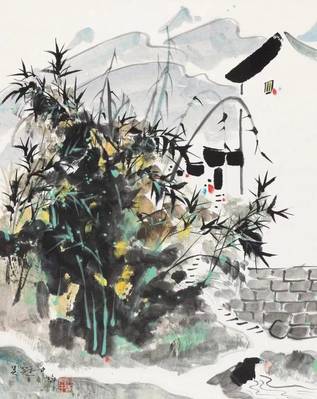 吳冠中作品《江南小鎮(zhèn)》