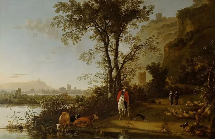 阿爾伯特·克伊普 Aelbert Cuyp 油畫作品欣賞《一個(gè)騎馬的人和?！? /> 
</p>
<p style=