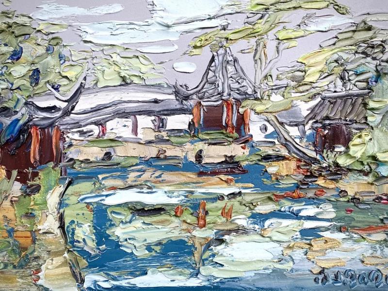 龐永杰油畫作品《蘇州園林》,布面油畫