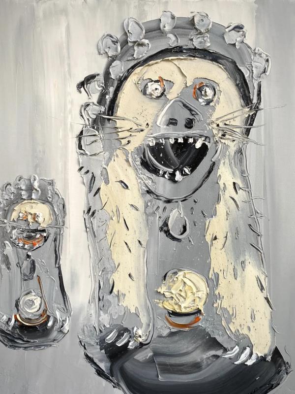 龐永杰油畫作品《北大獅子》,布面油畫