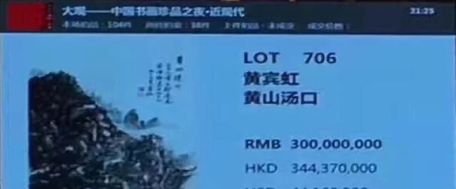 黃賓虹絕筆畫作《黃山湯口》拍賣了3.45億