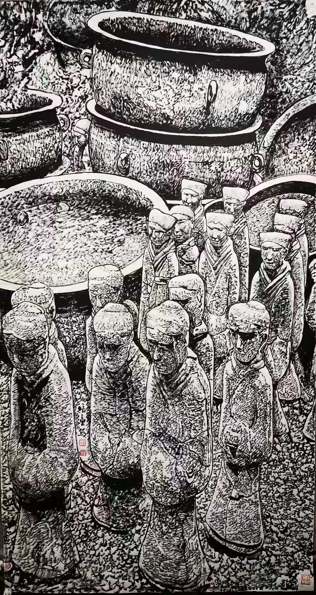 馬培童焦墨刻石皴法漢兵馬俑圖3